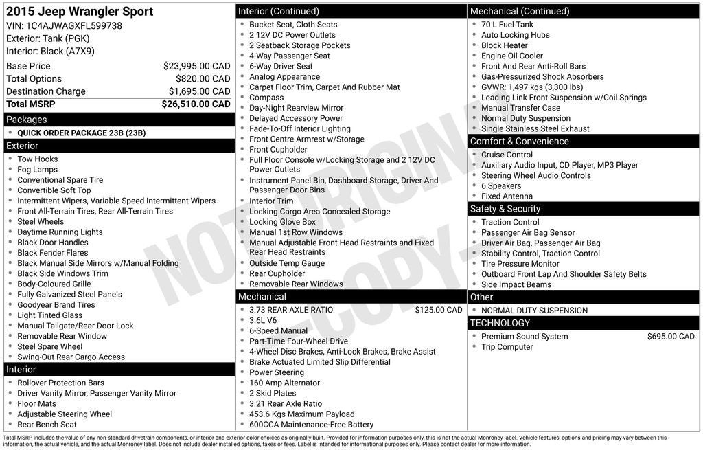 2015 Jeep Wrangler Sport