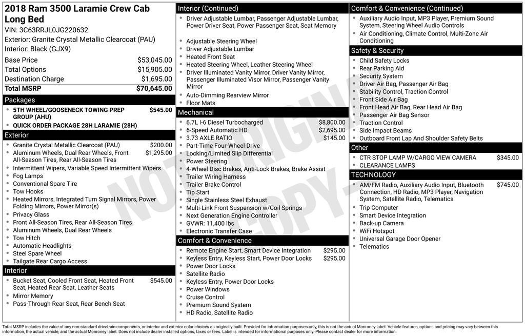 2018 RAM 3500 Laramie Crew Cab 4x4 8' Box
