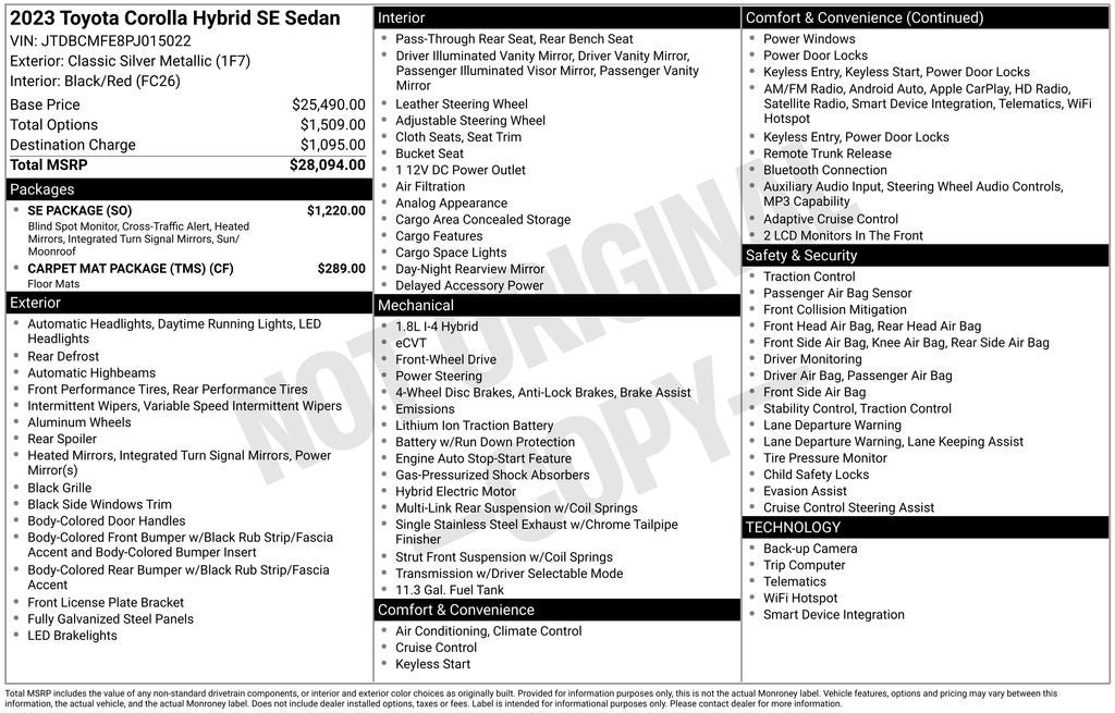 2023 Toyota Corolla Hybrid SE