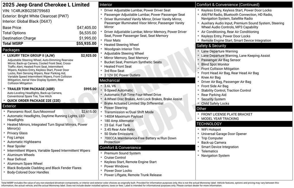 2025 Jeep Grand Cherokee GRAND CHEROKEE L LIMITED 4X4