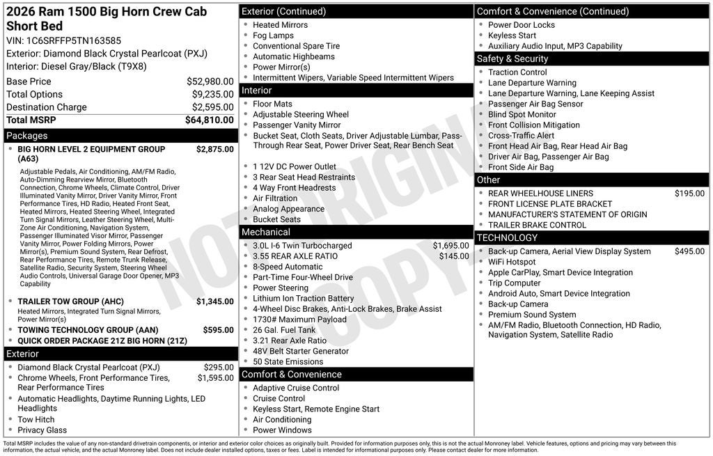 2026 RAM Ram 1500 RAM 1500 BIG HORN CREW CAB 4X4 5'7' BOX
