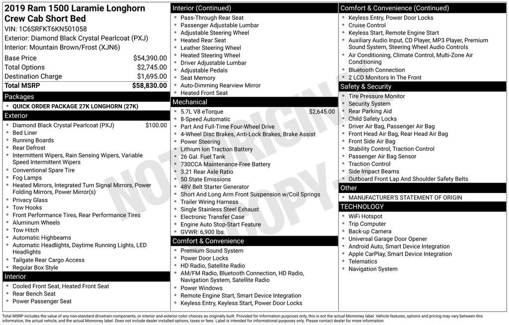 2019 RAM 1500 Longhorn Crew Cab 4x4 5'7' Box