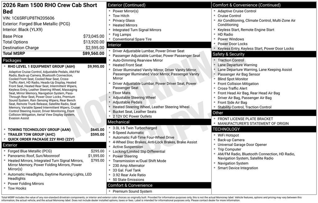 2026 RAM Ram 1500 RAM 1500 RHO CREW CAB 4X4 5'7' BOX