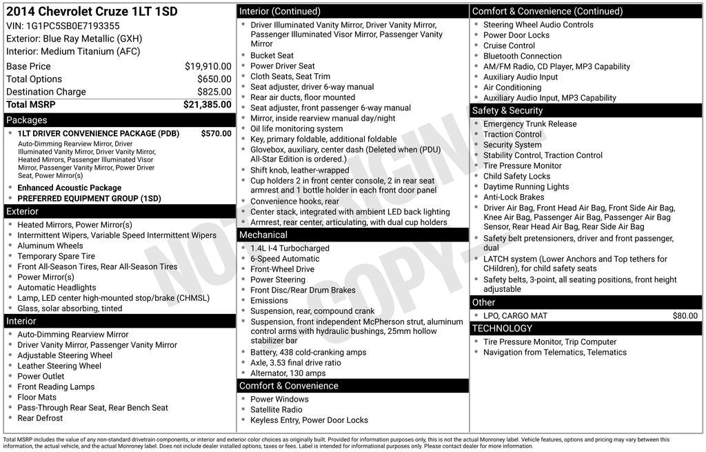 2014 Chevrolet Cruze 1LT Auto