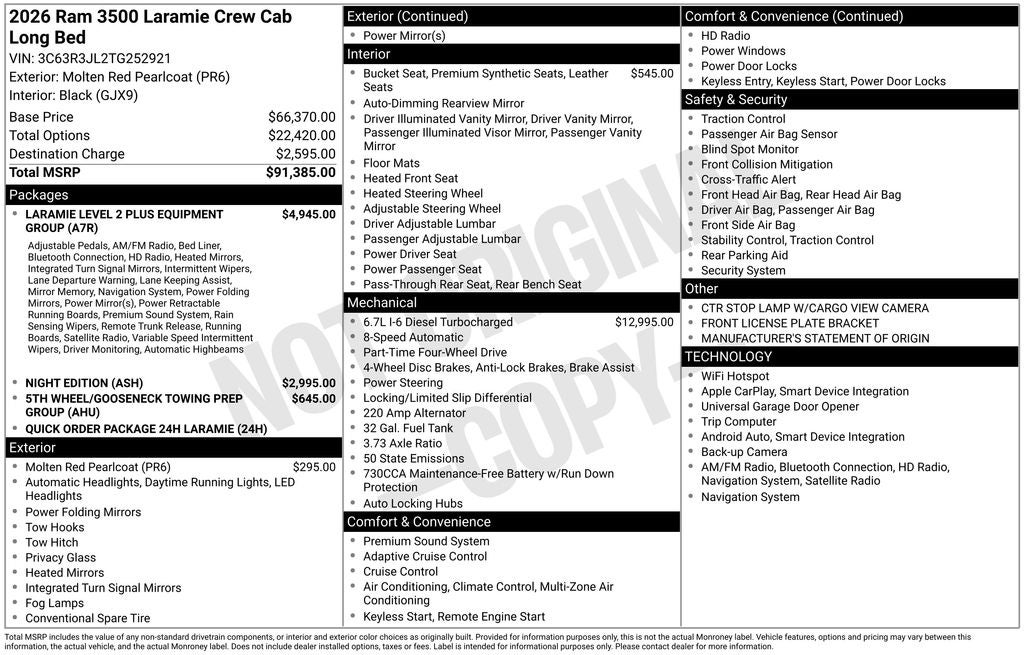 2026 RAM Ram 3500 RAM 3500 LARAMIE CREW CAB 4X4 8' BOX