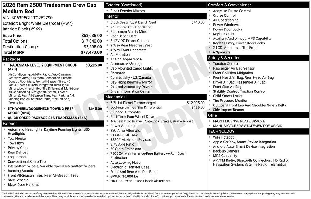 2026 RAM Ram 2500 RAM 2500 TRADESMAN CREW CAB 4X4 6'4' BOX