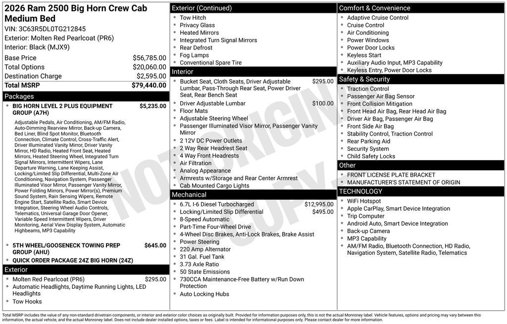 2026 RAM Ram 2500 RAM 2500 BIG HORN CREW CAB 4X4 6'4' BOX