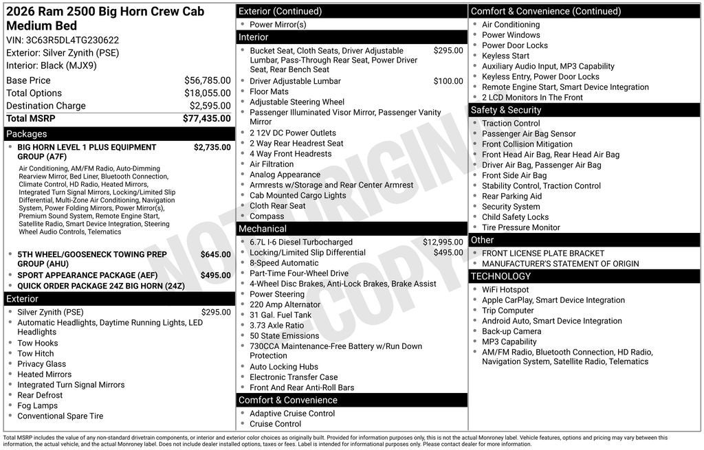 2026 RAM Ram 2500 RAM 2500 BIG HORN CREW CAB 4X4 6'4' BOX