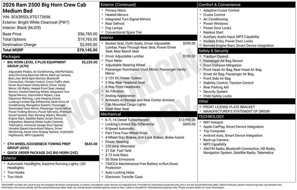 2026 RAM Ram 2500 RAM 2500 BIG HORN CREW CAB 4X4 6'4' BOX