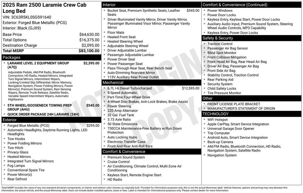 2025 RAM Ram 2500 RAM 2500 LARAMIE CREW CAB 4X4 8' BOX