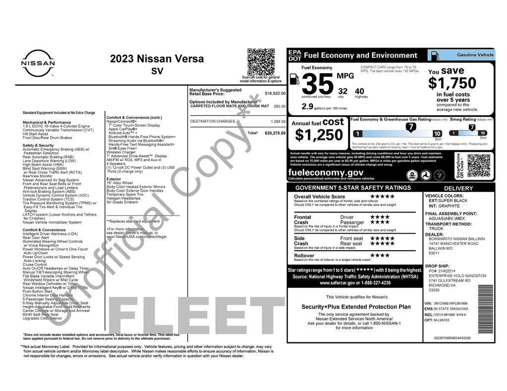 2023 Nissan Versa 1.6 SV Xtronic CVT